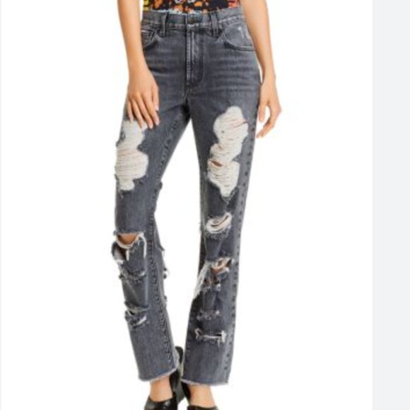 Alice + Olivia Denim - ALICE + OLIVIA Genevive Extra Distressed Black Wash Jeans size 32